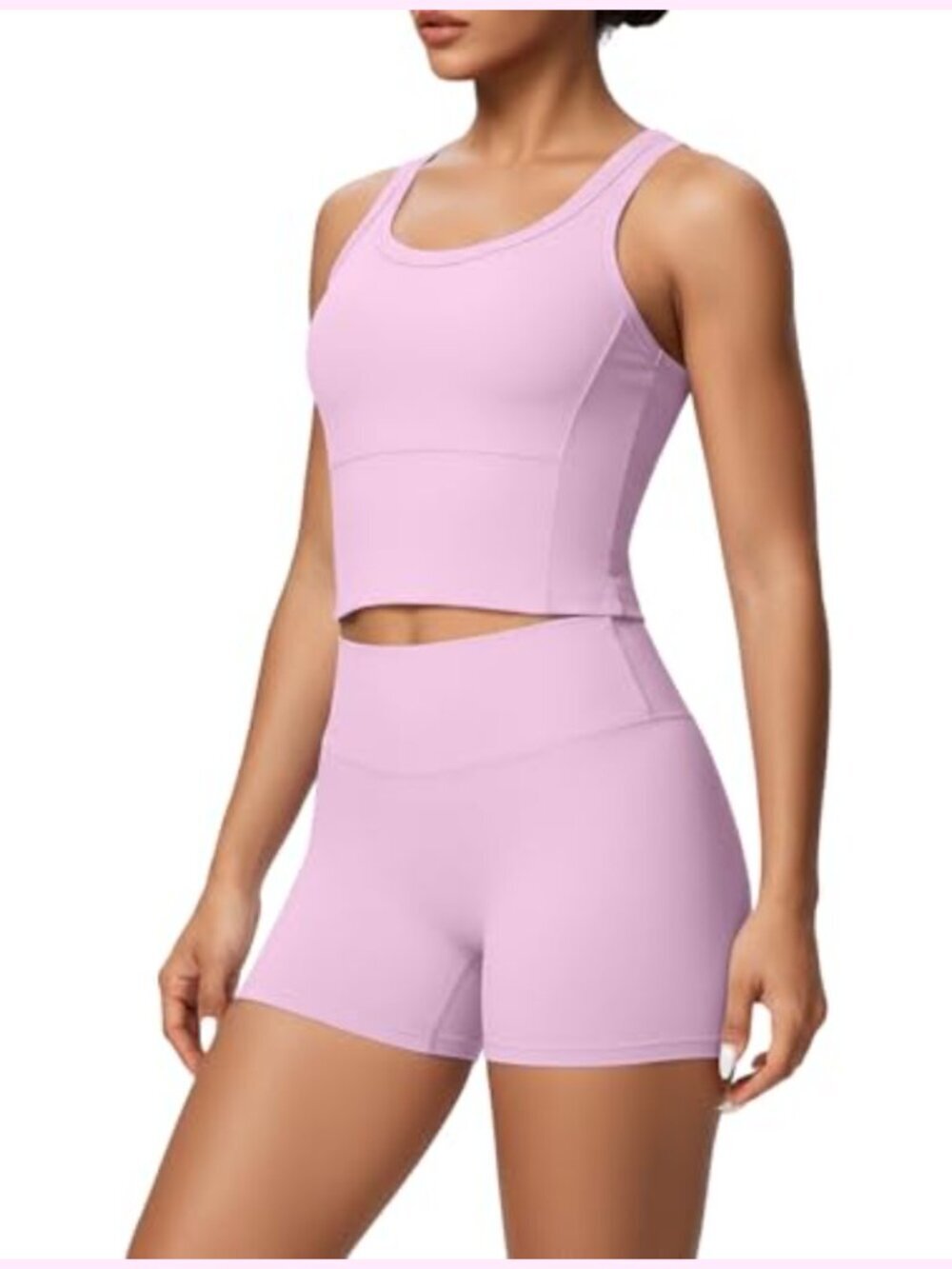 2 Piece Workout Sets Tank Top High Waisted Biker Shorts No Front Seam Butt